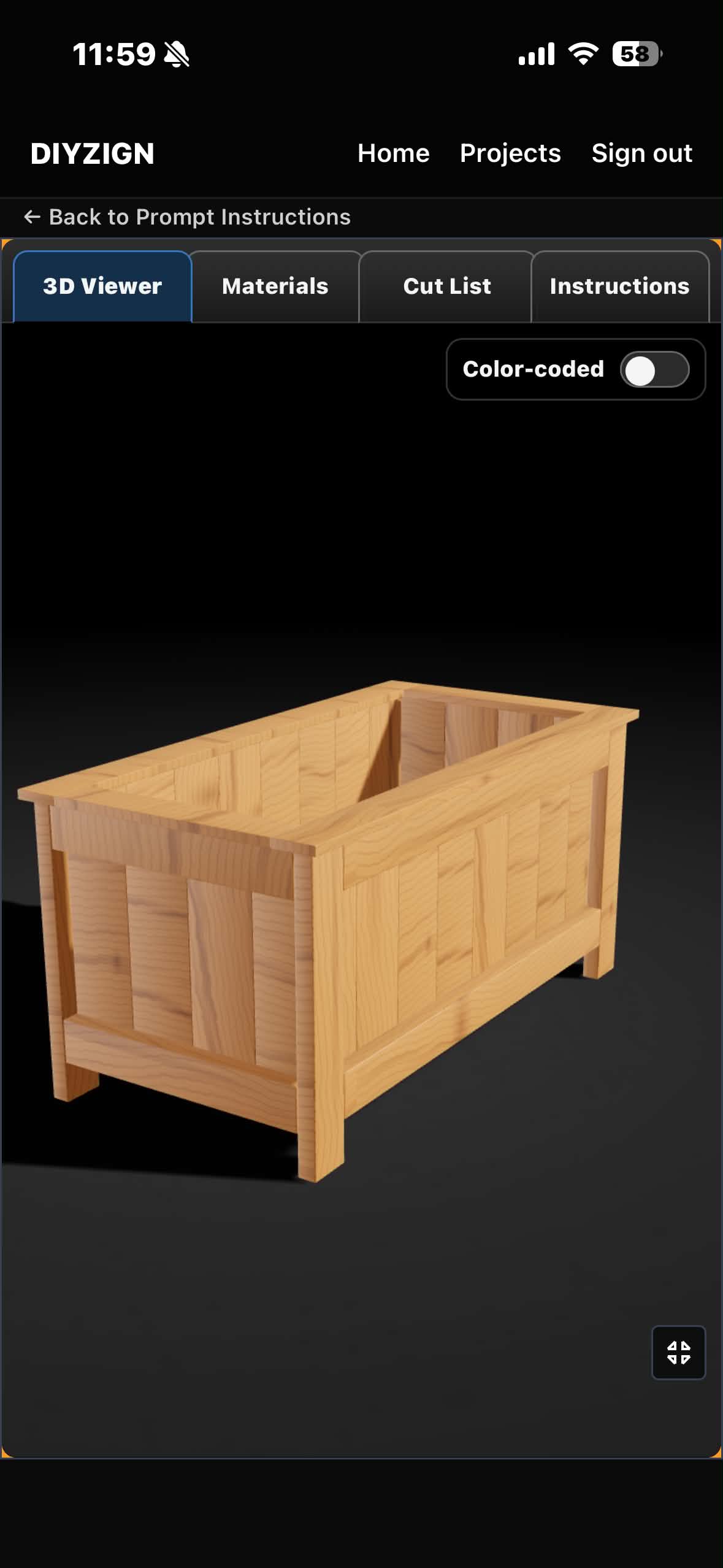 Full-screen 3D visualization of the planter box